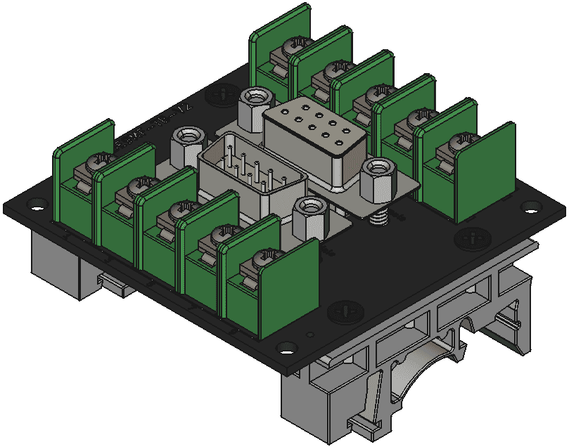 DE9MF-TB-V2をDINレール取付けする際の組立完成図